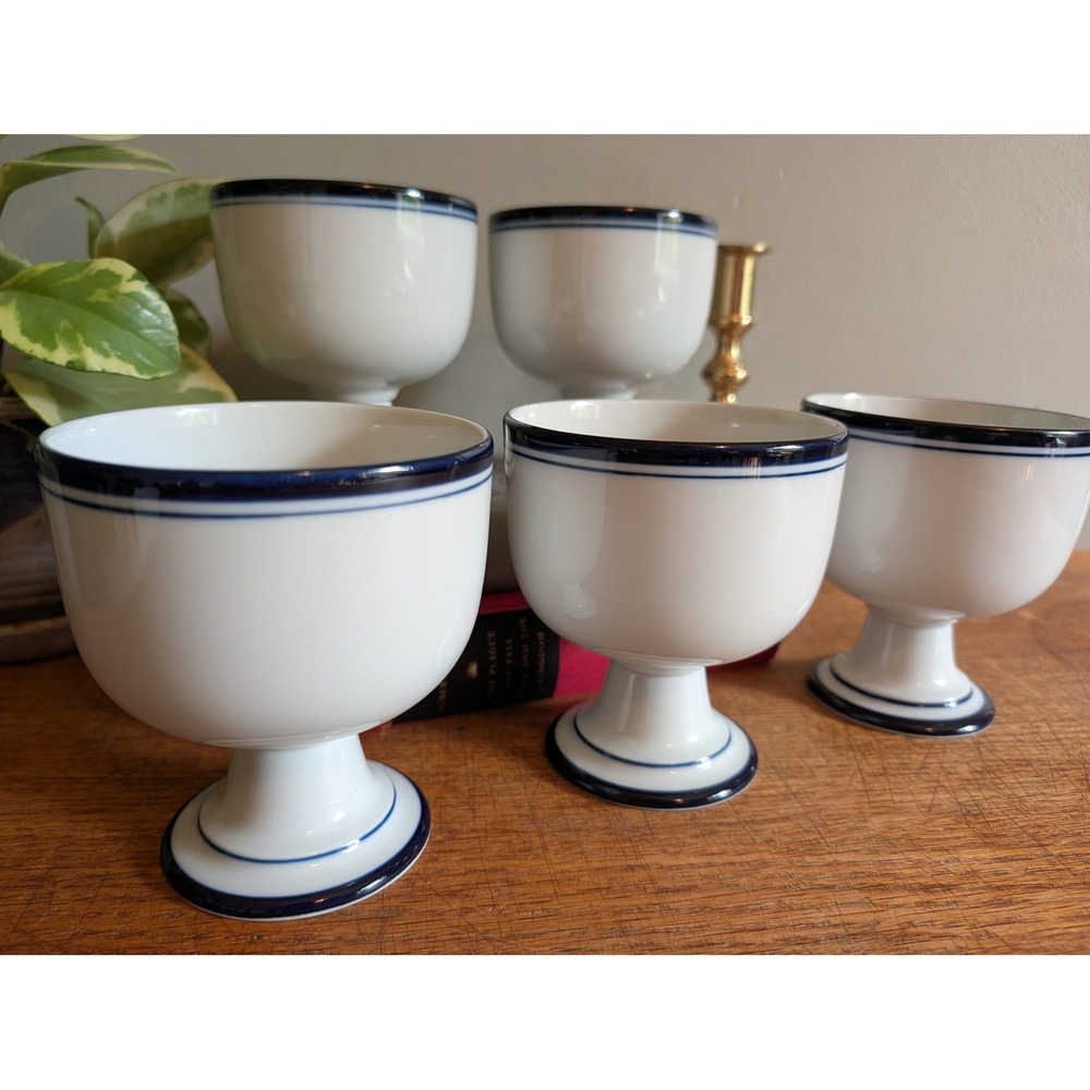 Dansk Bistro Christianshavn Blue Goblet Footed Cups Dessert Bowls Set of 5 Japan
